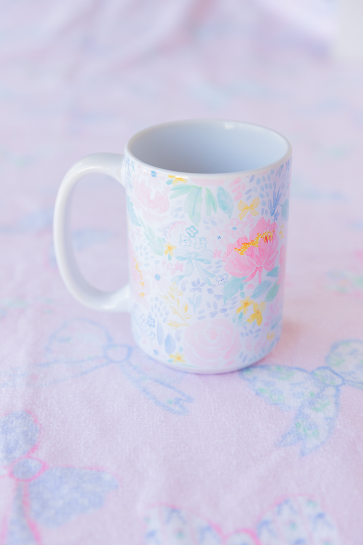 Pastel Peony Garden Ceramic Mug 15oz