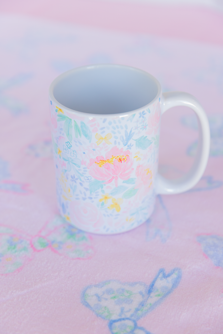 Pastel Peony Garden Ceramic Mug 15oz