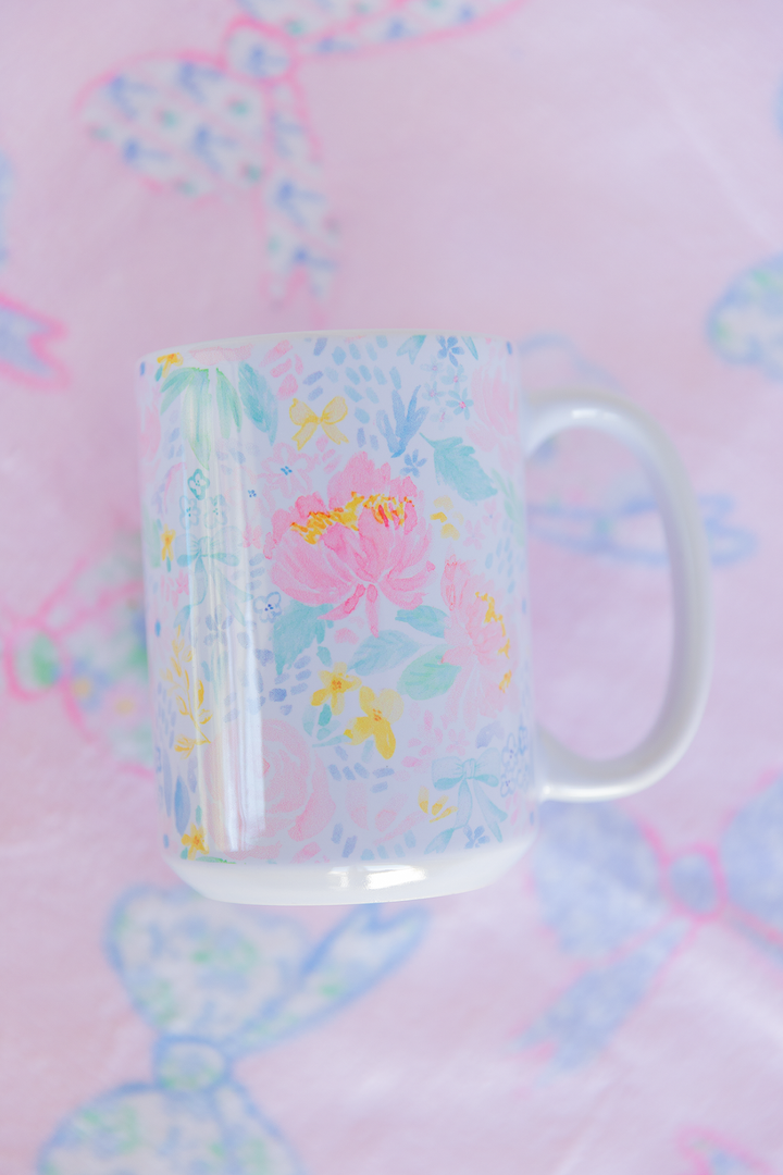 Pastel Peony Garden Ceramic Mug 15oz