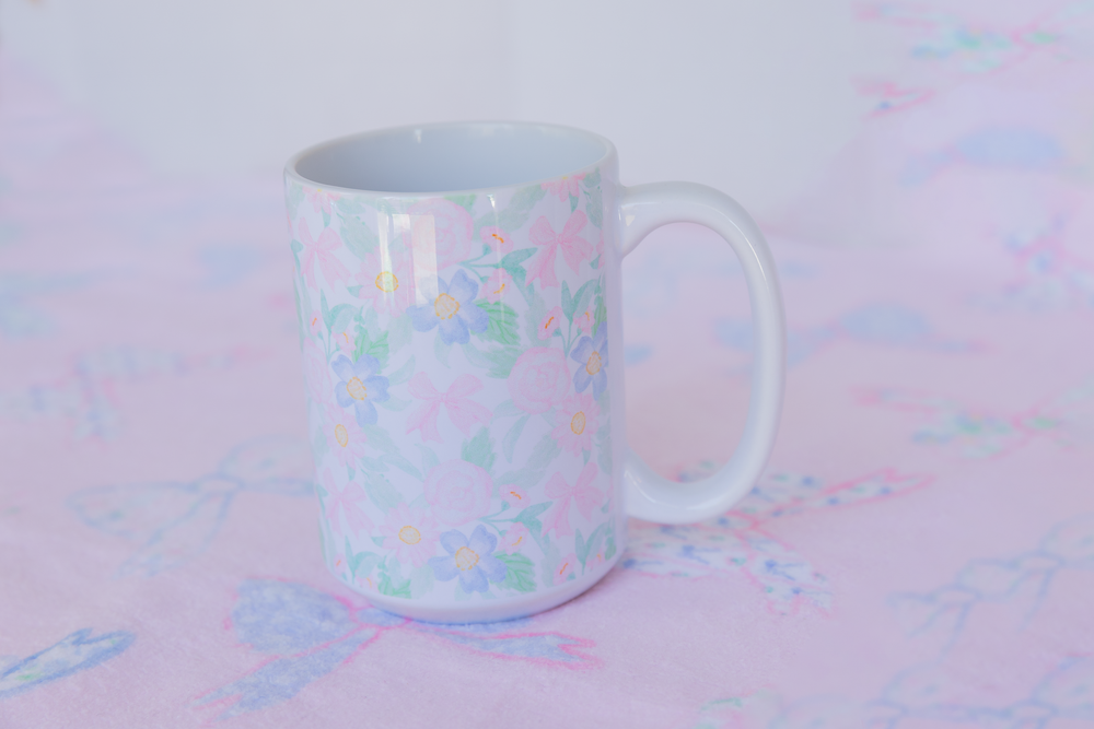 Pastel Flowers and Bows Ceramic Mug 15oz