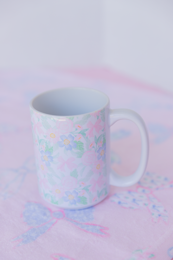 Pastel Flowers and Bows Ceramic Mug 15oz