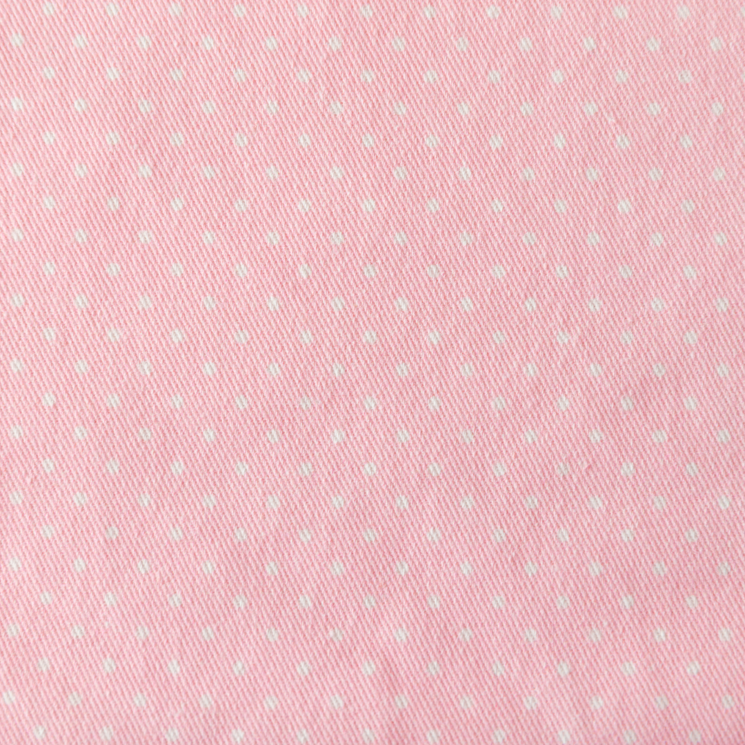Pink Polka Dot Cotton Twill Fabric | Long Twill Panel