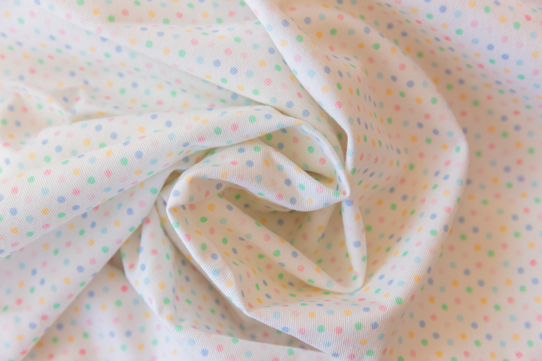 Pastel Polka Dot Cotton Twill Fabric | Long Twill Panel