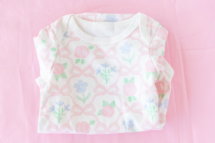 Pink Bow &amp; Blossom Baby Bodysuit