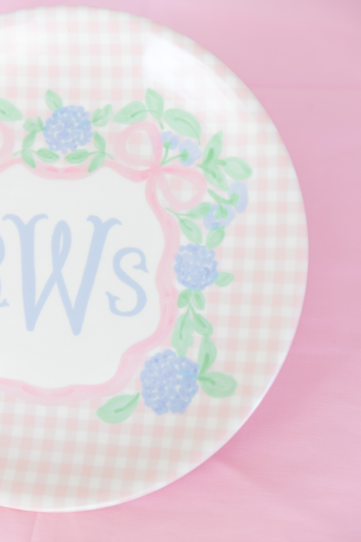Hydrangea Crest Monogram Birthday Plate