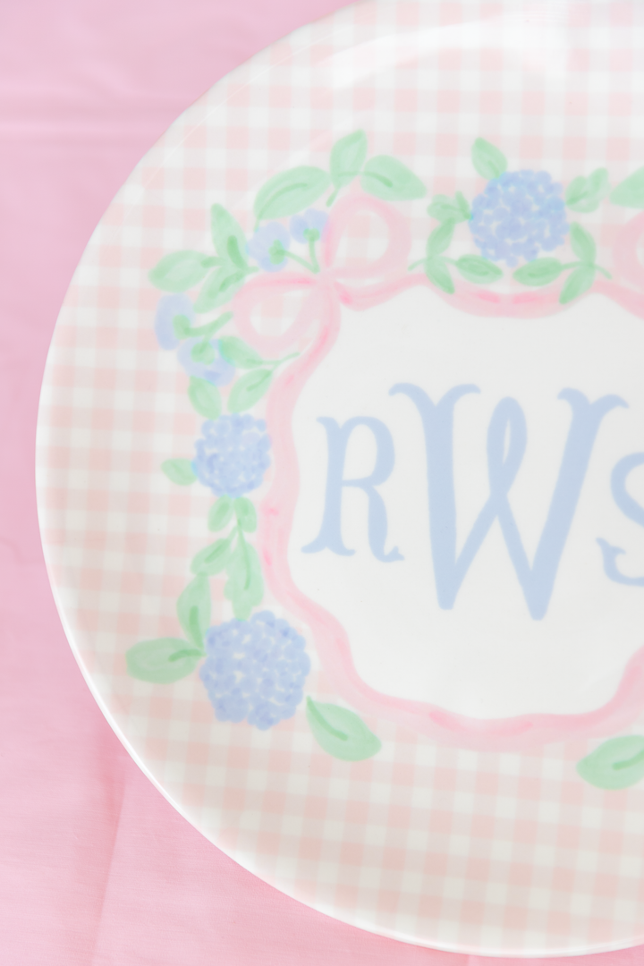 Hydrangea Crest Monogram Birthday Plate