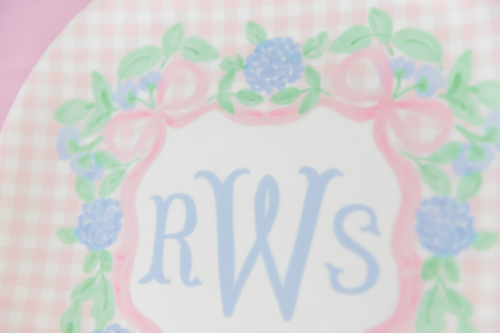 Hydrangea Crest Monogram Birthday Plate
