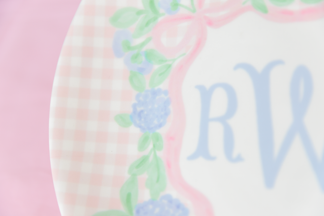Hydrangea Crest Monogram Birthday Plate