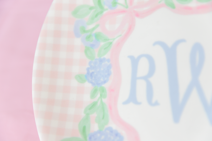Hydrangea Crest Monogram Birthday Plate