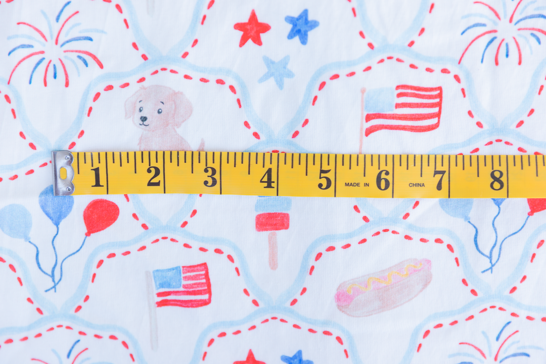 Patriotic Puppy &amp; Fireworks Knit Fabric Panel | 30x40"