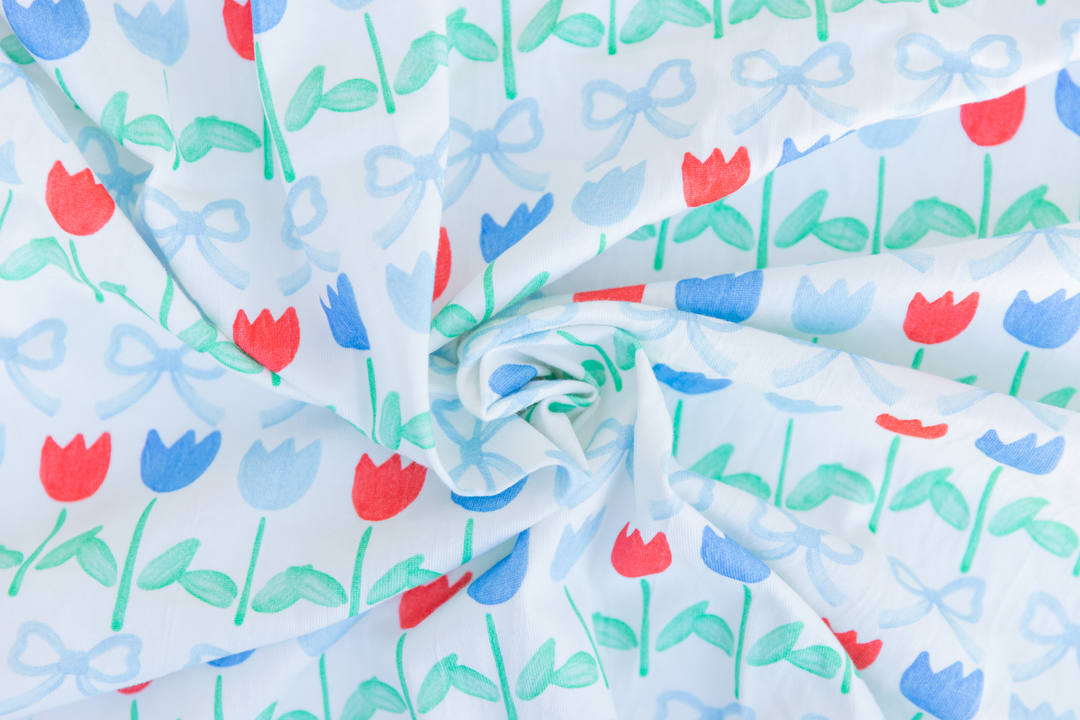 Patriotic Tulip &amp; Bow Jersey Knit Fabric Panel | 30x40"