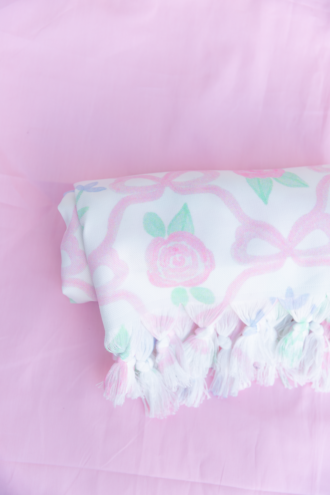 Boho Beach Towel — Pastel Floral Turkish-Style Fringe Towel