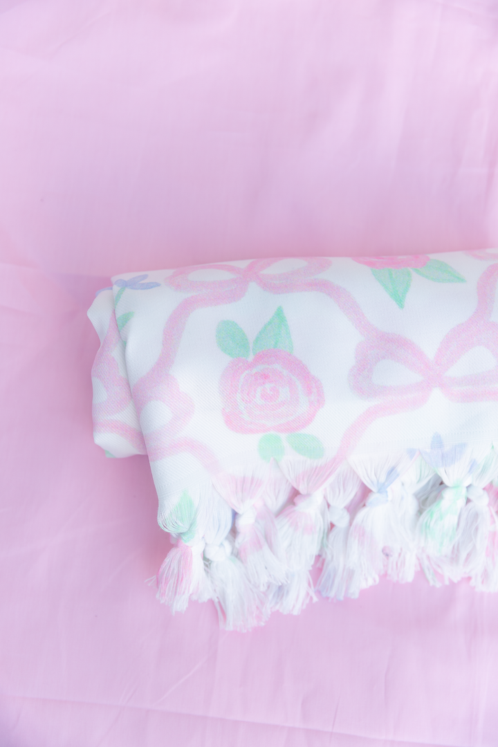 Boho Beach Towel — Pastel Floral Turkish-Style Fringe Towel