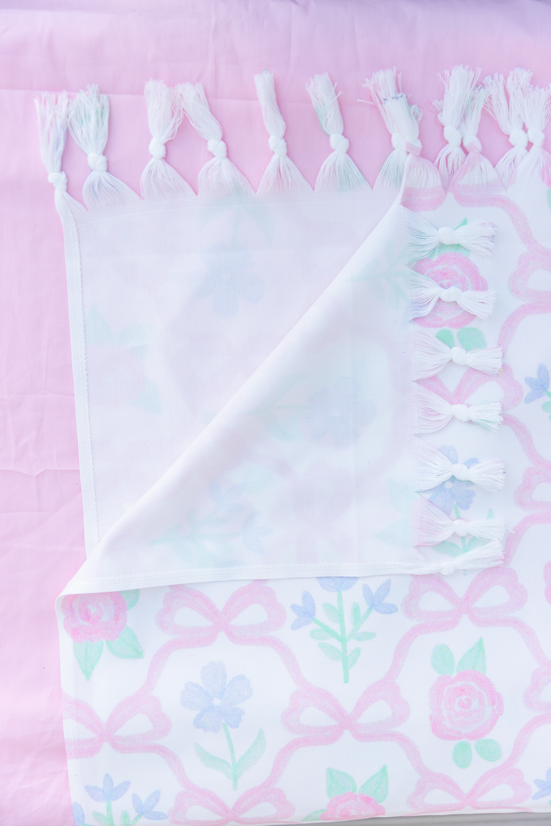 Boho Beach Towel — Pastel Floral Turkish-Style Fringe Towel