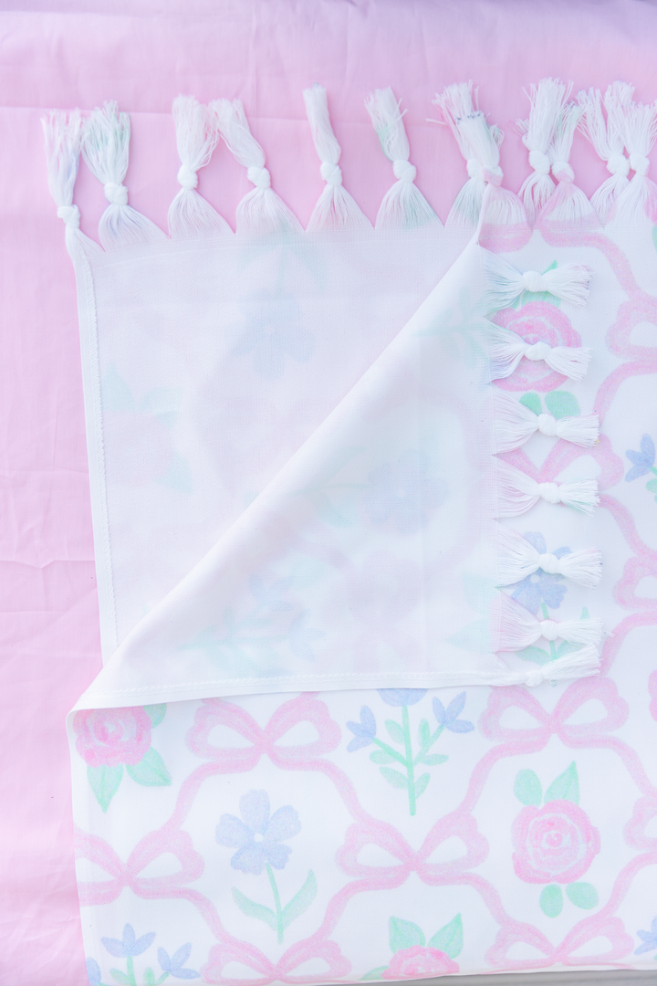 Boho Beach Towel — Pastel Floral Turkish-Style Fringe Towel