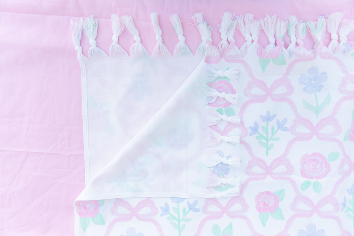 Boho Beach Towel — Pastel Floral Turkish-Style Fringe Towel