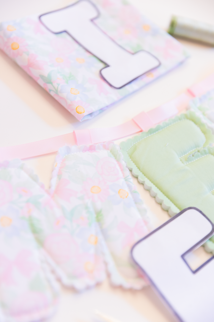 Pastel Floral Fabric Name Banner | Handmade Puffy Letter Bunting | Ready to Ship