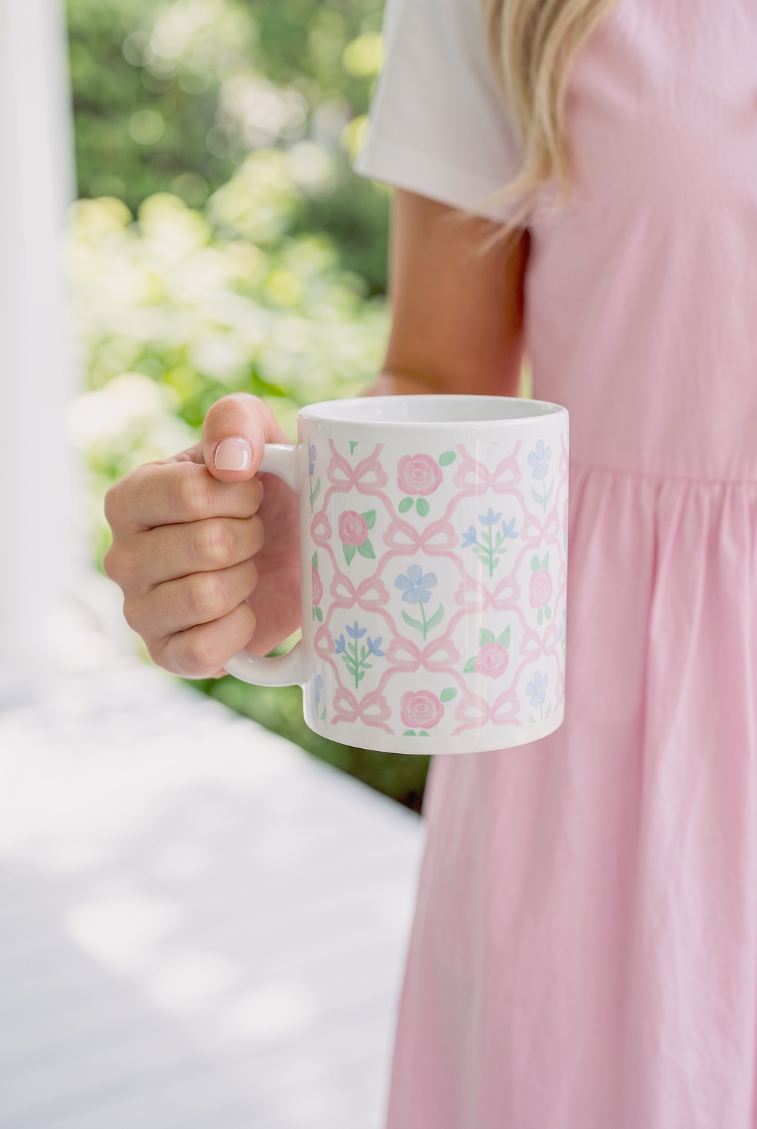 Pastel Bow &amp; Floral Ceramic Grandmillennial Mug