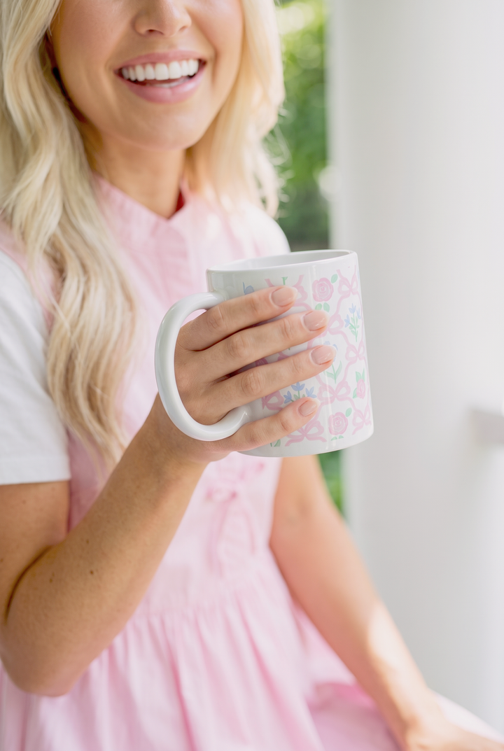 Pastel Bow &amp; Floral Ceramic Grandmillennial Mug