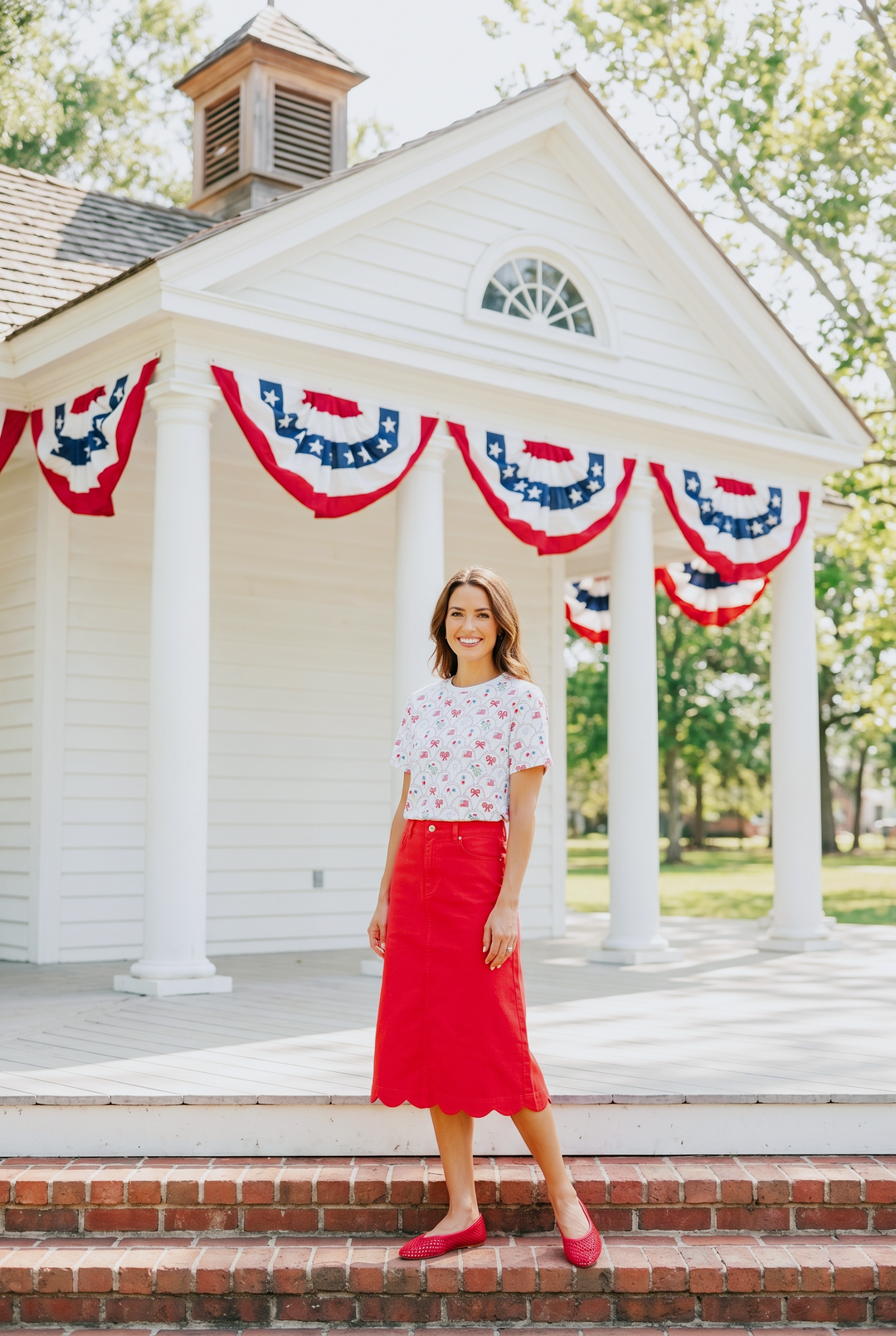 Patriotic All-Over Print Tee — Red, White &amp; Blue Stars and Flags Pattern