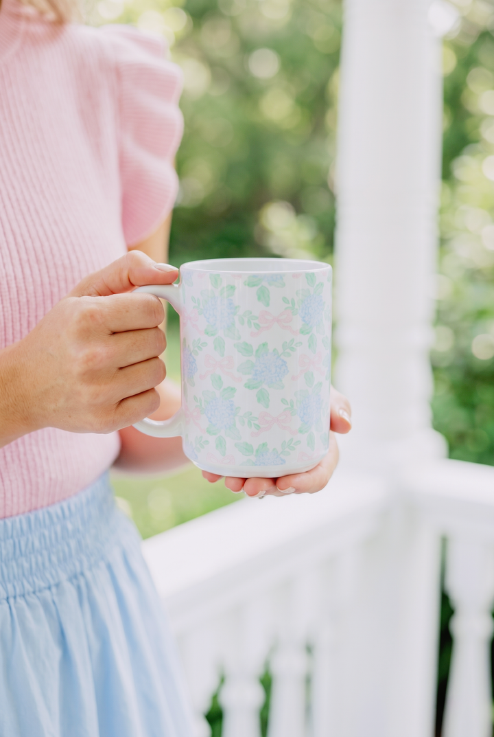 Grandmillennial Hydrangea &amp; Bow Mug 15 oz