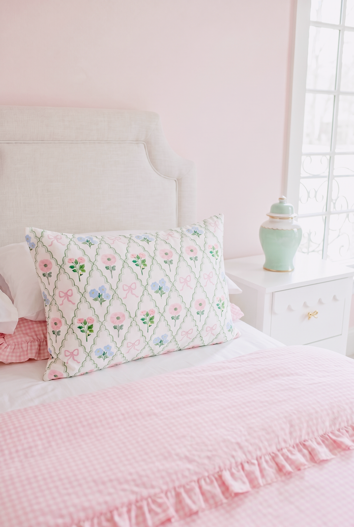 Pink Floral Trellis Lumbar Pillow