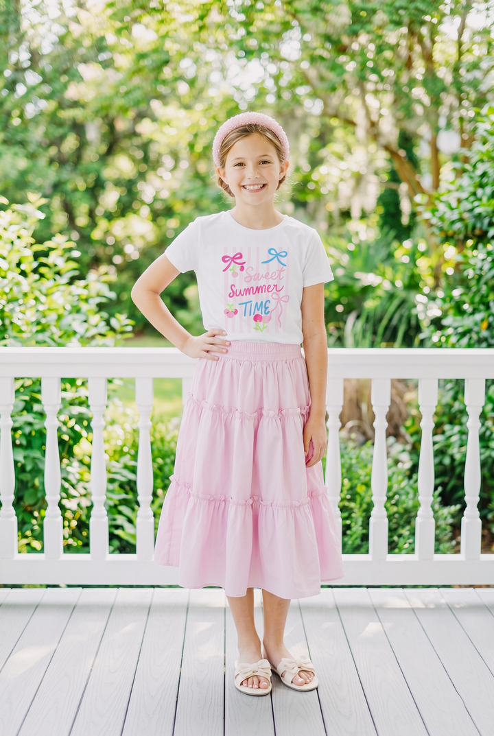 Sweet Summer Time Pastel Bow &amp; Cherry Youth Graphic Tee