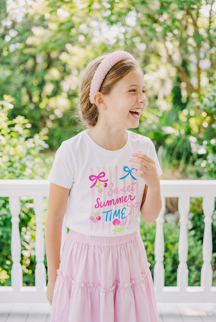 Sweet Summer Time Pastel Bow &amp; Cherry Youth Graphic Tee