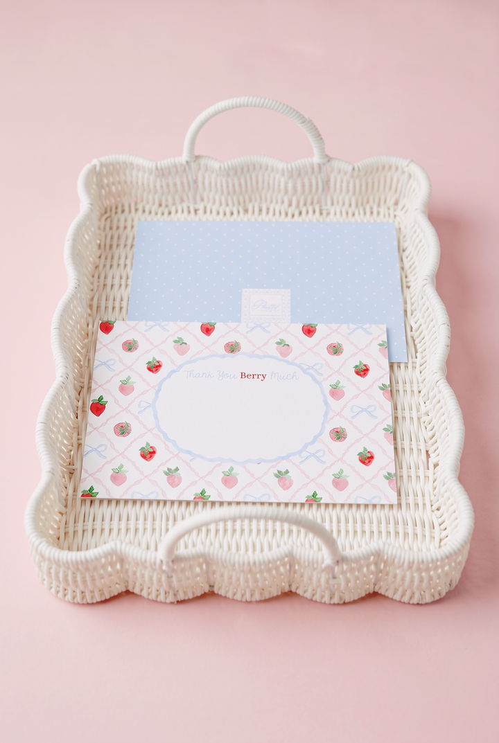 Berry Sweet Thank You Stationery Boxed Set – Strawberry &amp; Bow Flat Cards with Envelopes