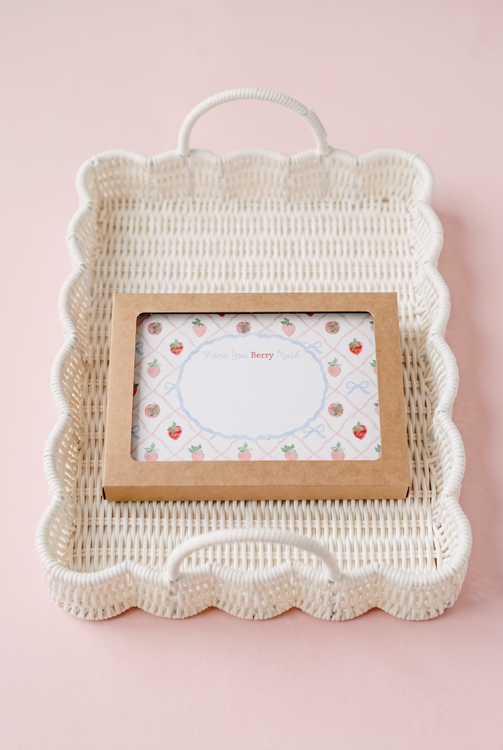 Berry Sweet Thank You Stationery Boxed Set – Strawberry &amp; Bow Flat Cards with Envelopes