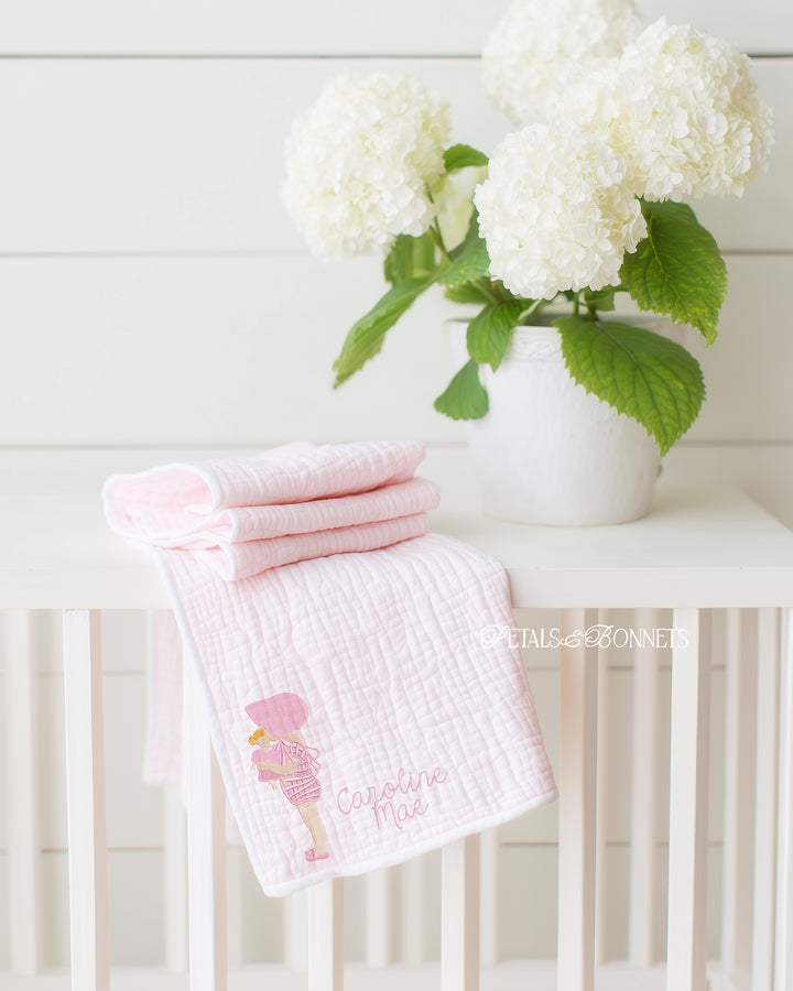 Preppy Girl Holding Doll Embroidery
