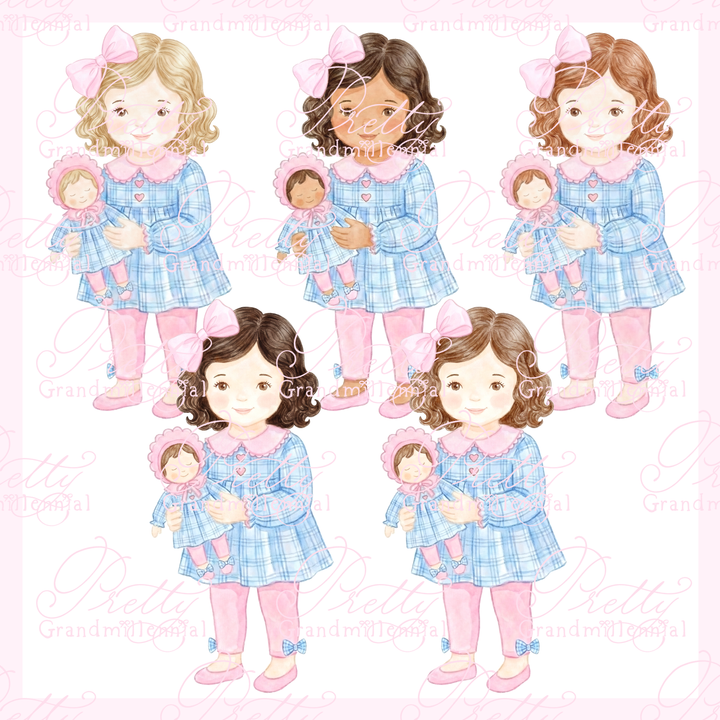 Grandmillennial Valentine Girl with Dolly