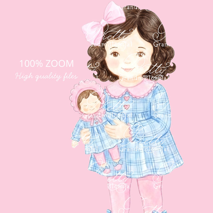 Grandmillennial Valentine Girl with Dolly