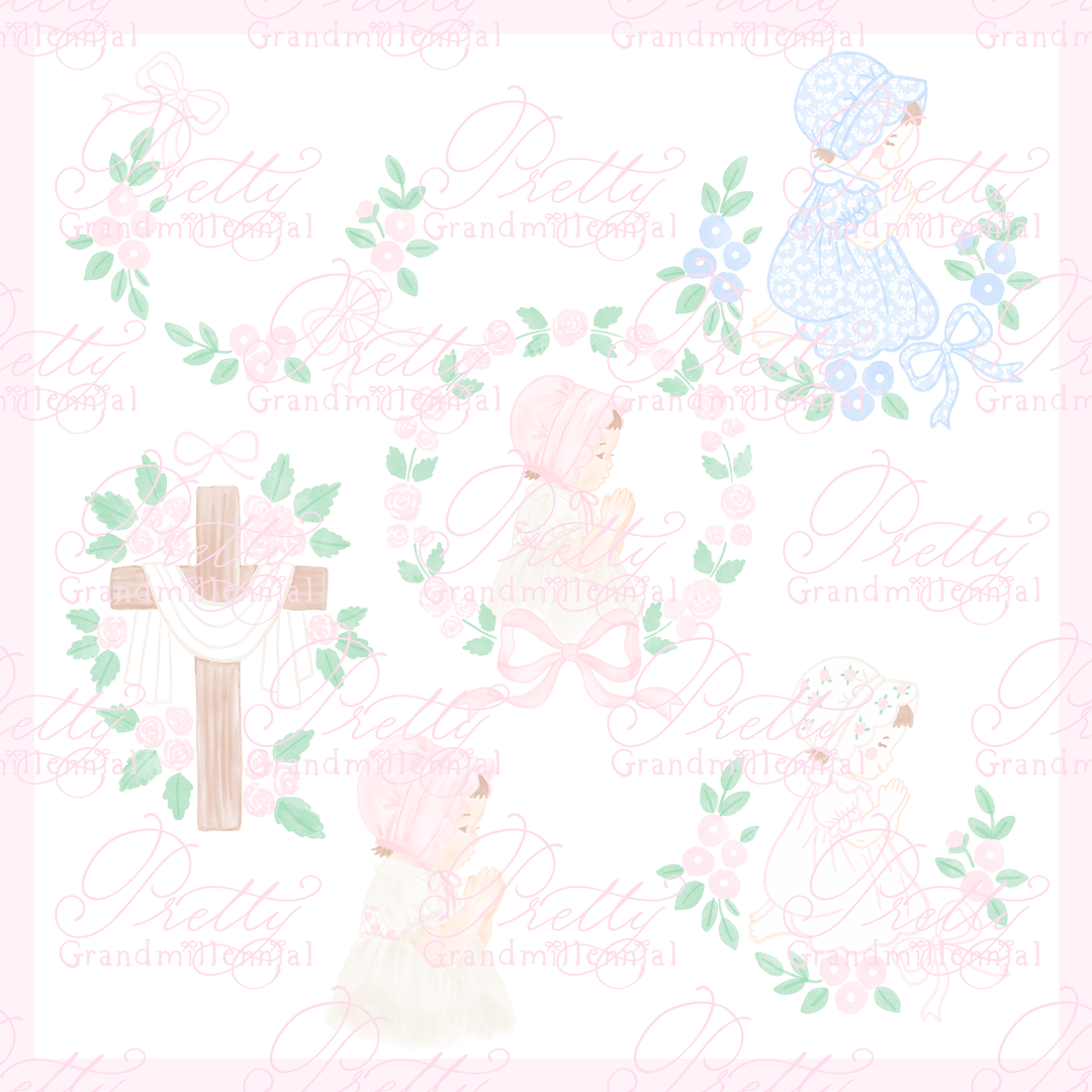 Grandmillennial Petite Prayers Bundle Clipart