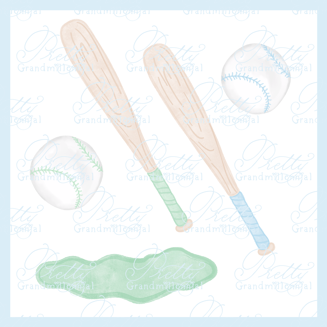 Grandmillennial Baseball Clipart PNG