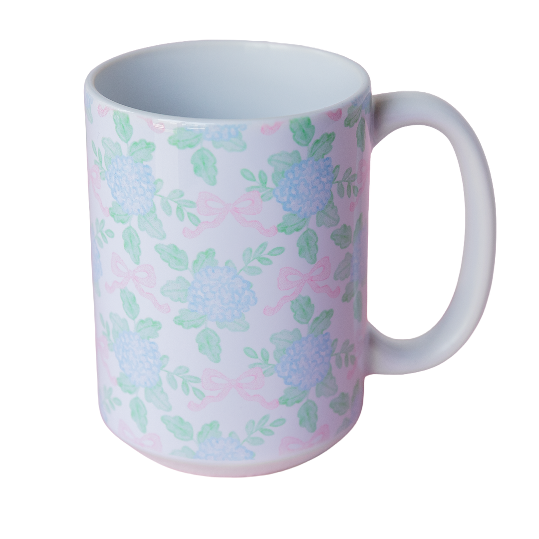 Grandmillennial Hydrangea &amp; Bow Mug 15 oz
