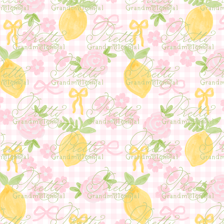Preppy Pink and Yellow Lemons on Gingham