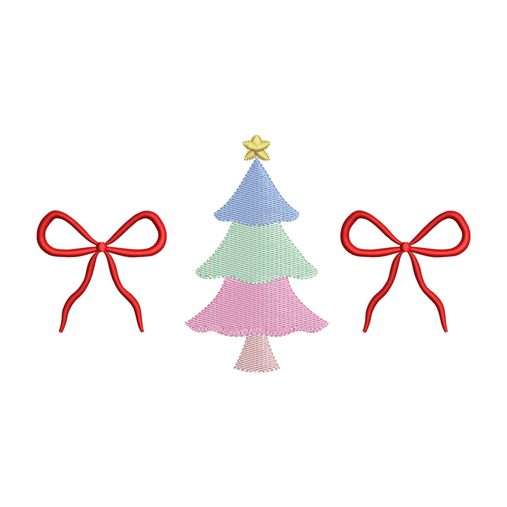 Christmas Tree And Bows Embroidery Design