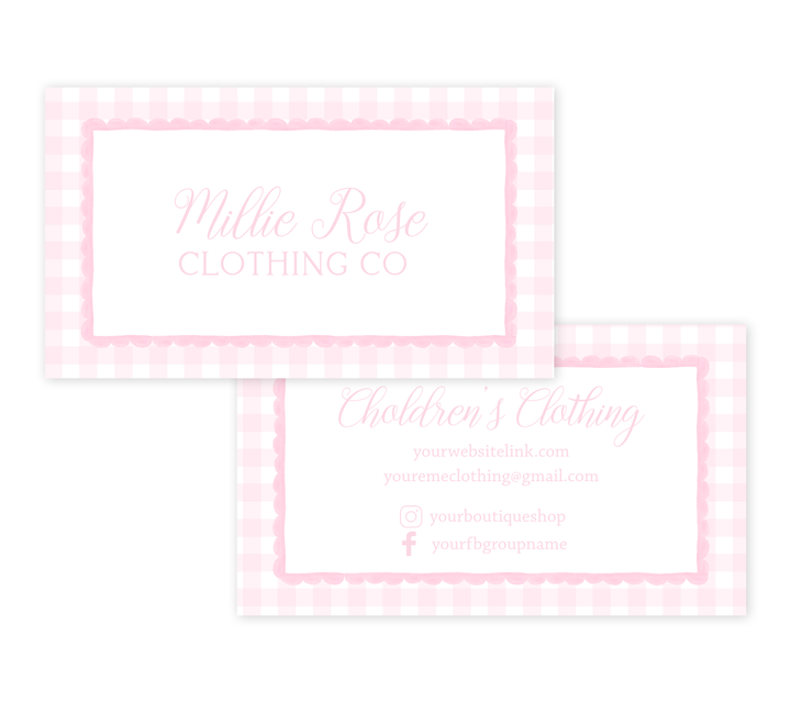 Pink Gingham Scallop Business Card Template