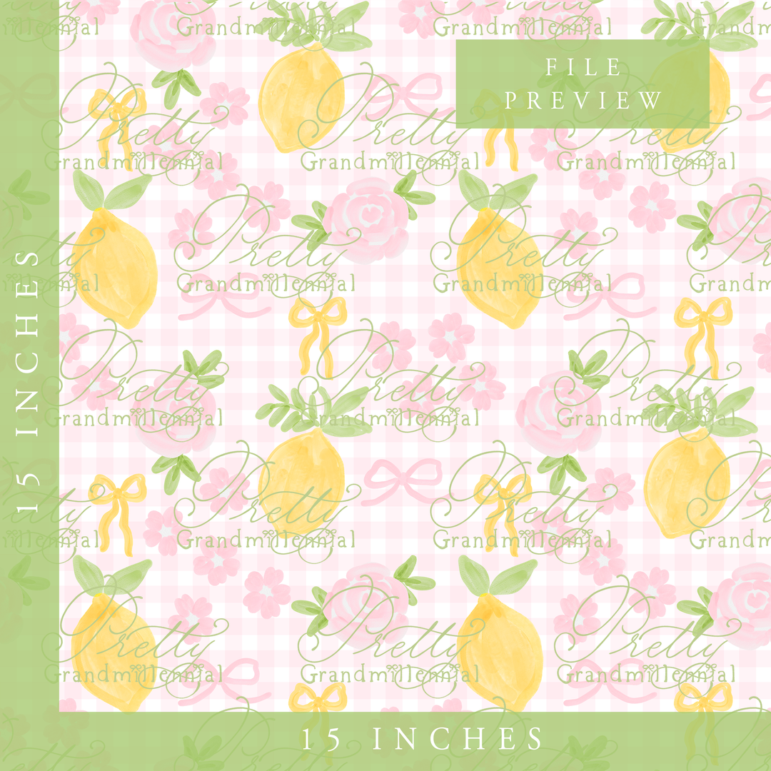Preppy Pink and Yellow Lemons on Gingham