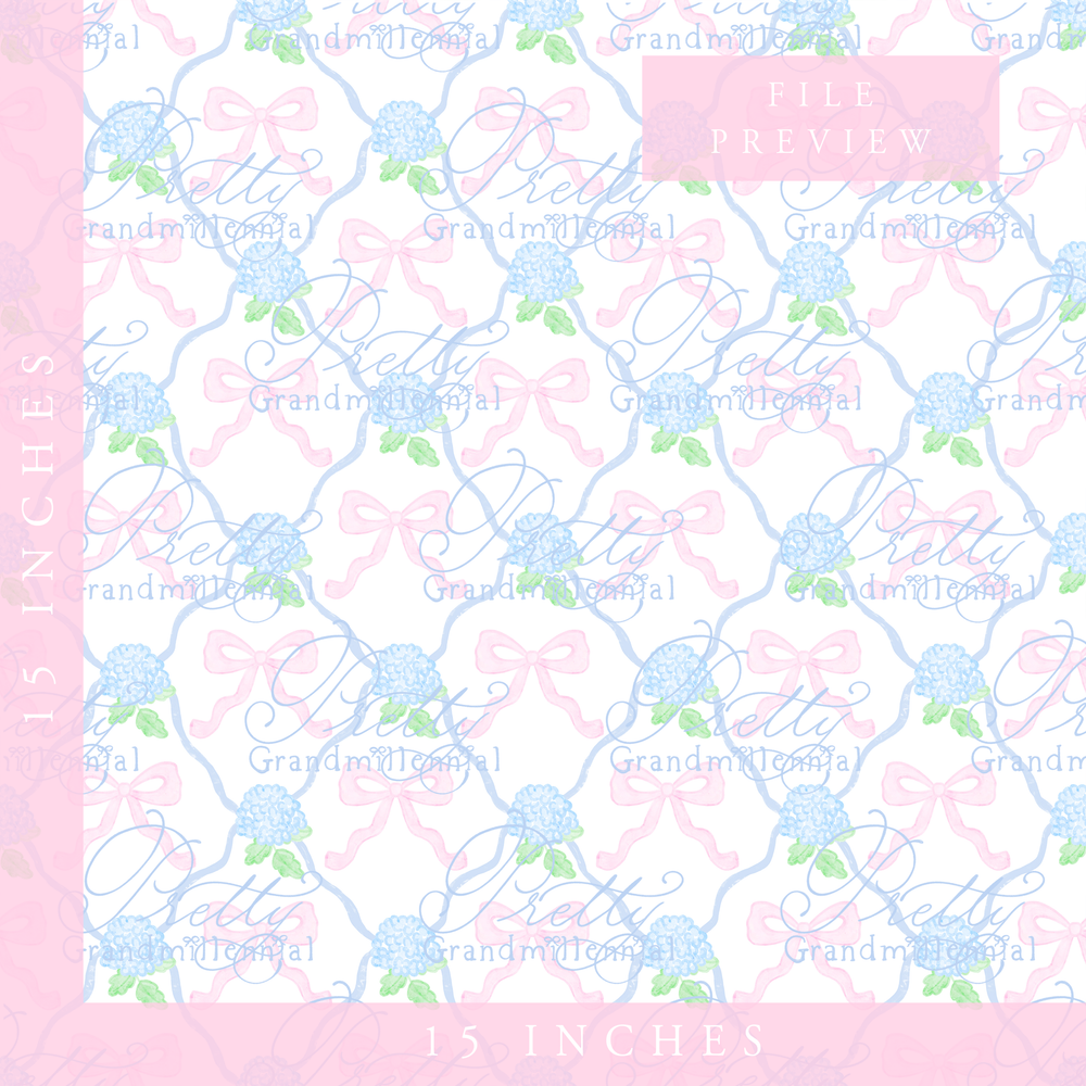 Grandmillennial Pink Bows with Hydrangeas