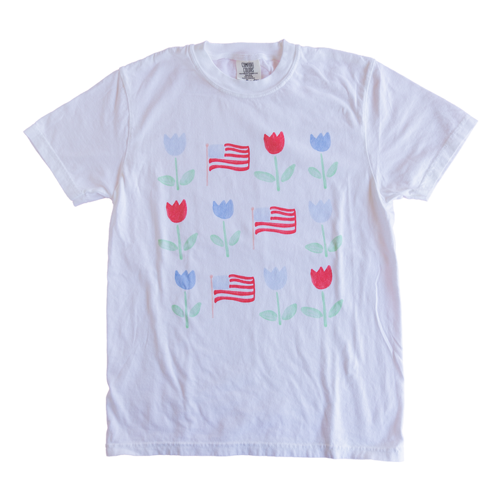 Patriotic Tulip T-Shirt — American Flag Floral Tee