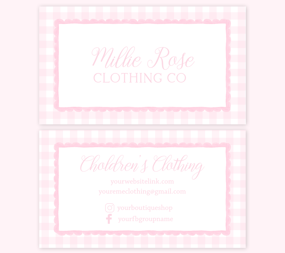 Pink Gingham Scallop Business Card Template