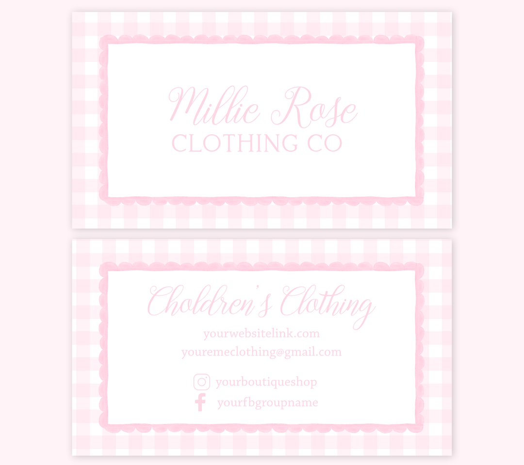 Pink Gingham Scallop Business Card Template