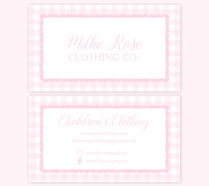 Pink Gingham Scallop Business Card Template