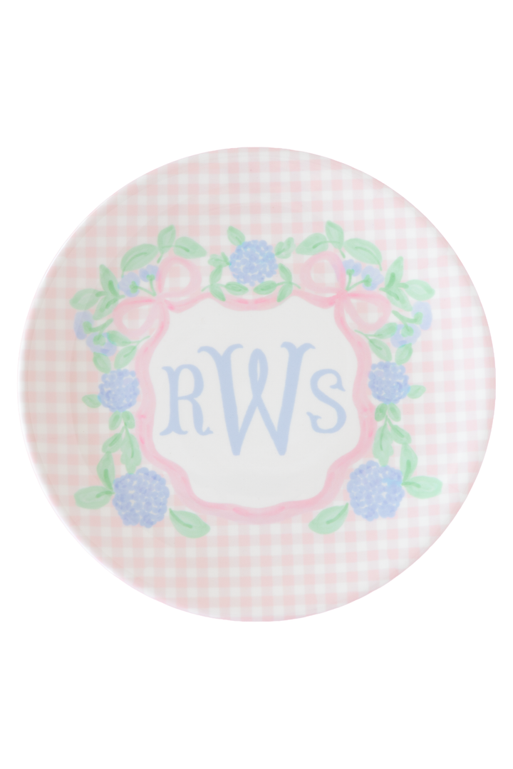 Hydrangea Crest Monogram Birthday Plate