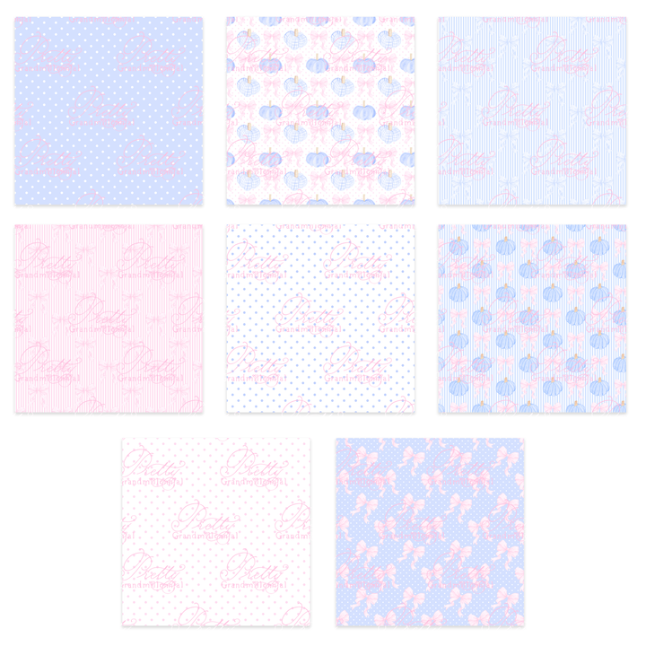 Preppy Pink &amp; Blue Polka Dot Pumpkin Seamless Digital Paper Pack | 8 Watercolor Patterns