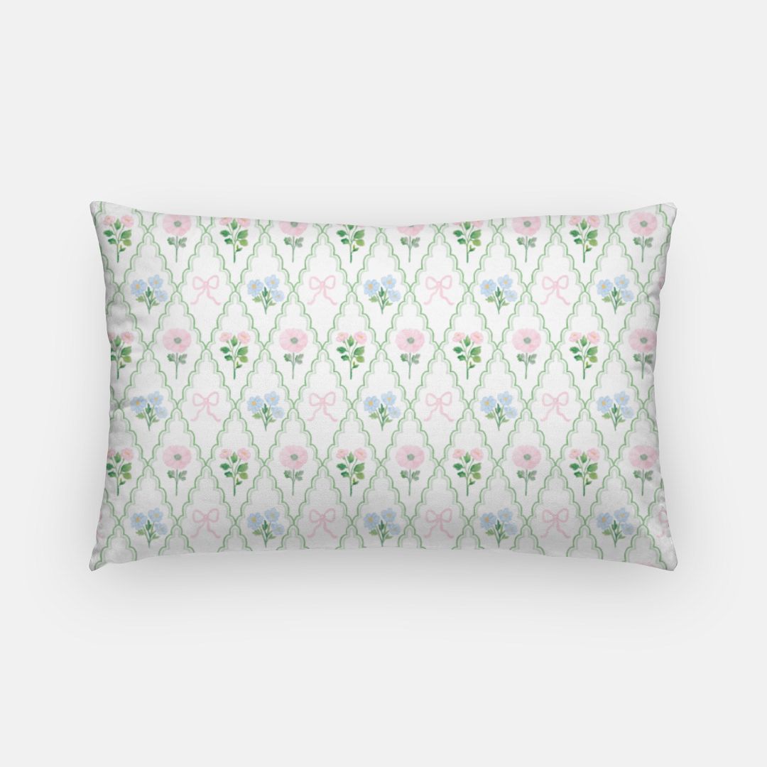 Pink Floral Trellis Lumbar Pillow