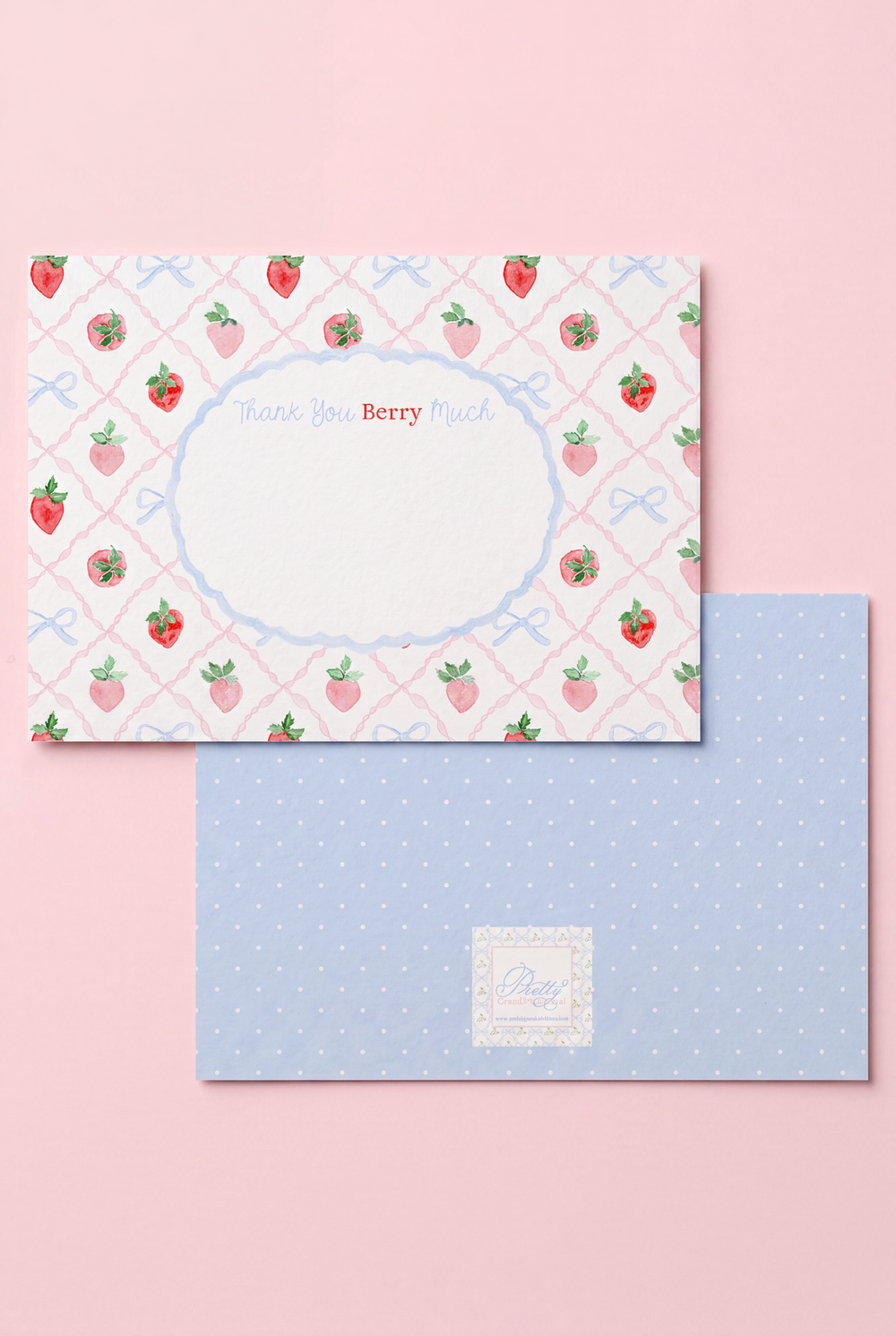 Berry Sweet Thank You Stationery Boxed Set – Strawberry & Bow Flat Cards with Envelopes