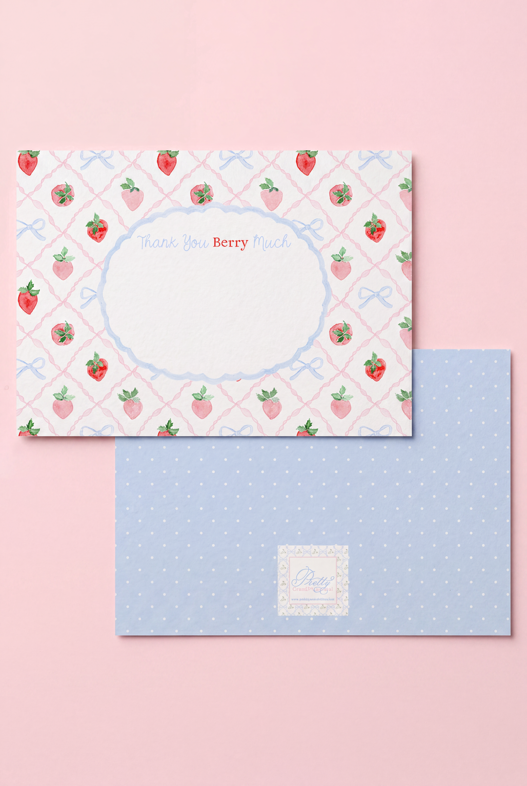 Berry Sweet Thank You Stationery Boxed Set – Strawberry &amp; Bow Flat Cards with Envelopes